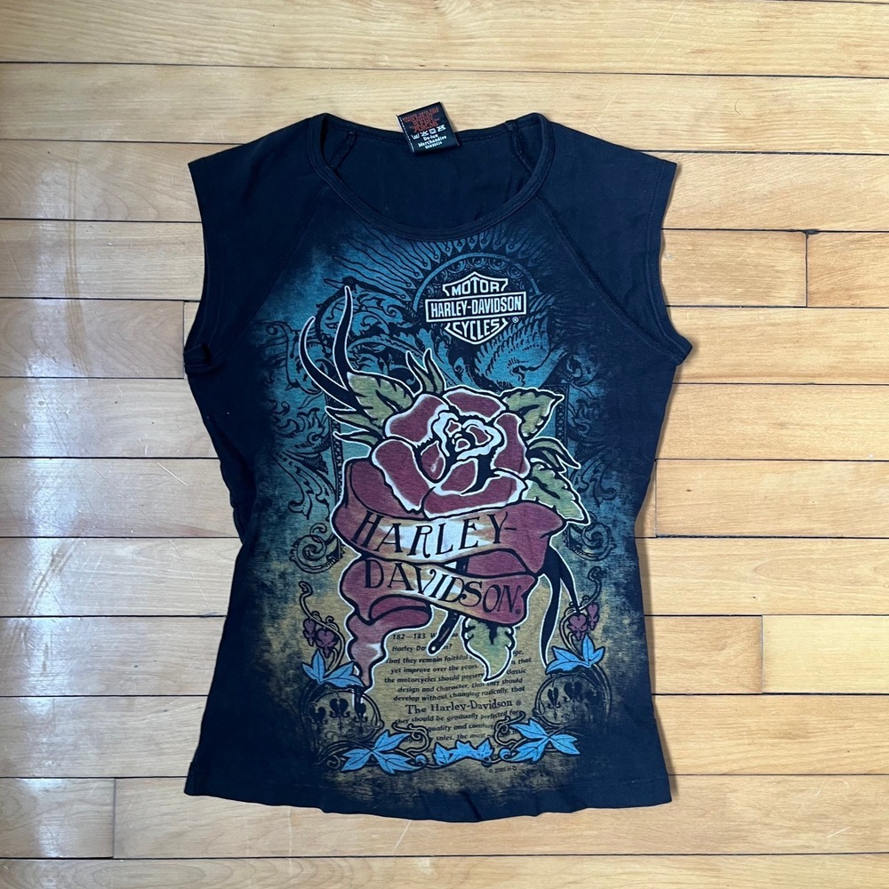 Vintage 2005 Harley-Davidson Rose Graphic Sleeveless Muscle Tee Honolulu Hawaii
